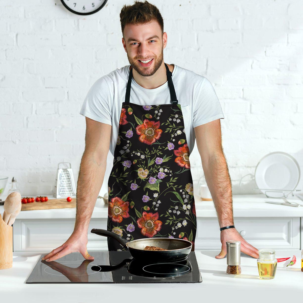 Poppy Floral Print Men's Apron-grizzshop