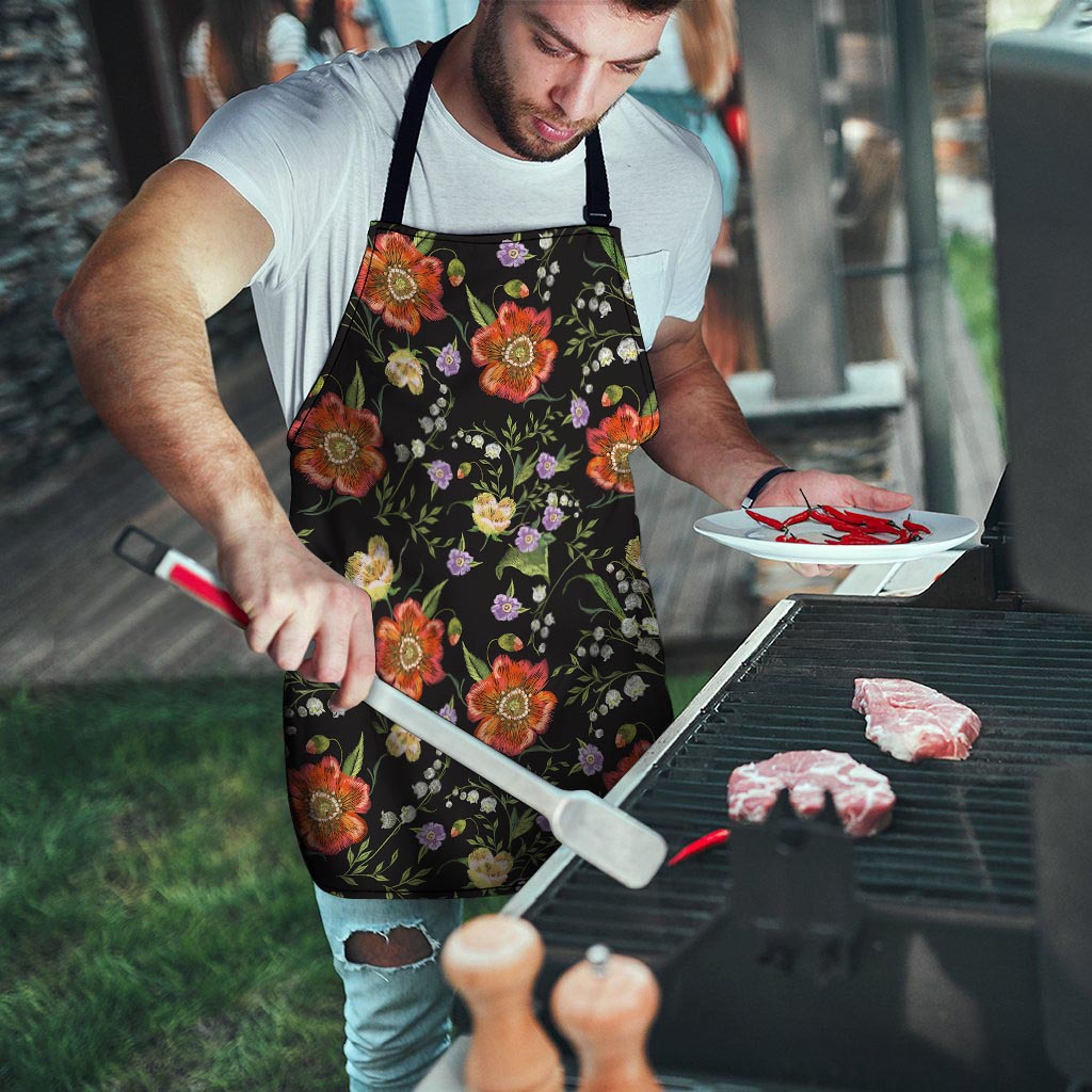 Poppy Floral Print Men's Apron-grizzshop