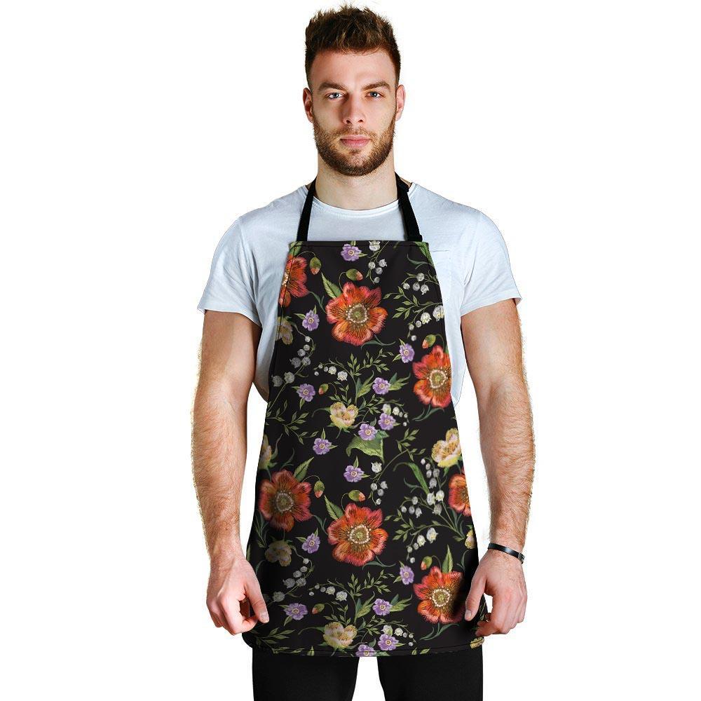 Poppy Floral Print Men's Apron-grizzshop