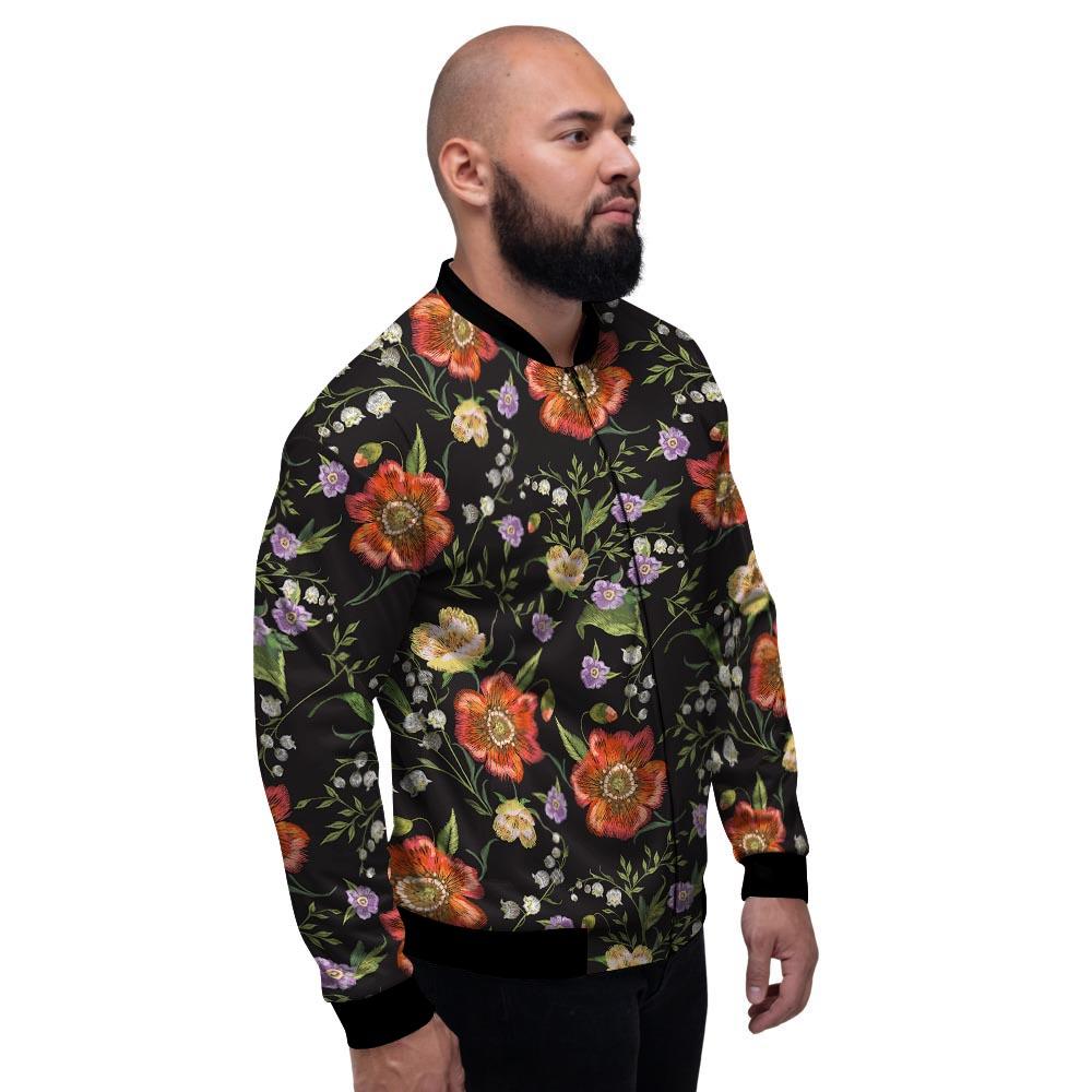 Poppy Floral Print Men's Bomber Jacket-grizzshop