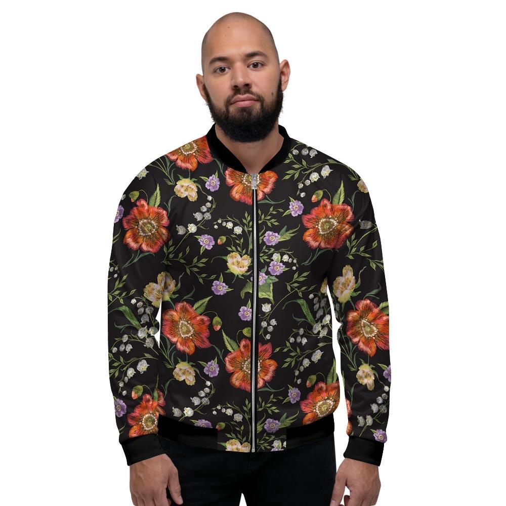 Poppy Floral Print Men's Bomber Jacket-grizzshop