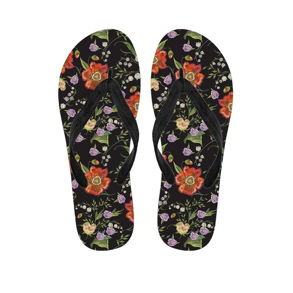 Poppy Floral Print Men's Flip Flops-grizzshop