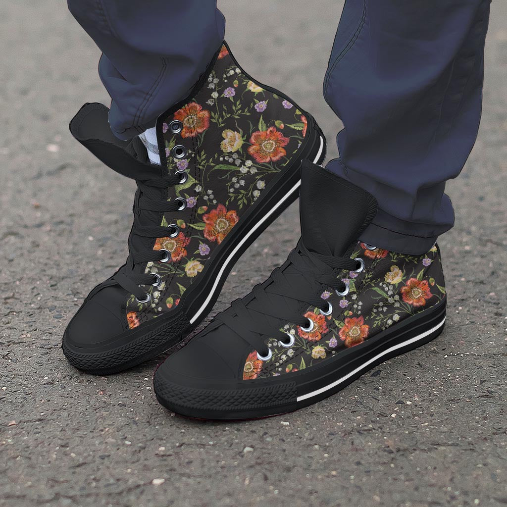 Poppy Floral Print Men's High Top Shoes-grizzshop