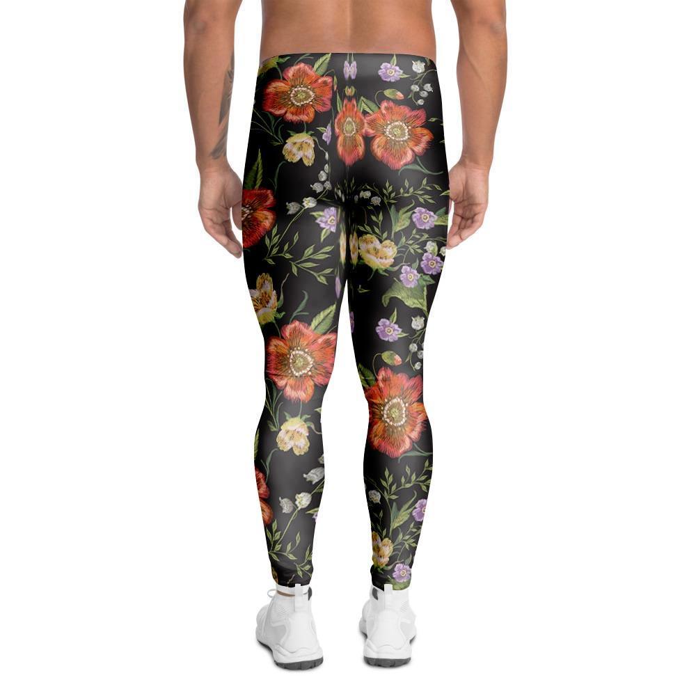 Poppy Floral Print Men's Leggings-grizzshop