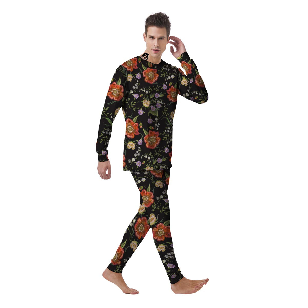 Poppy Floral Print Men's Pajamas-grizzshop