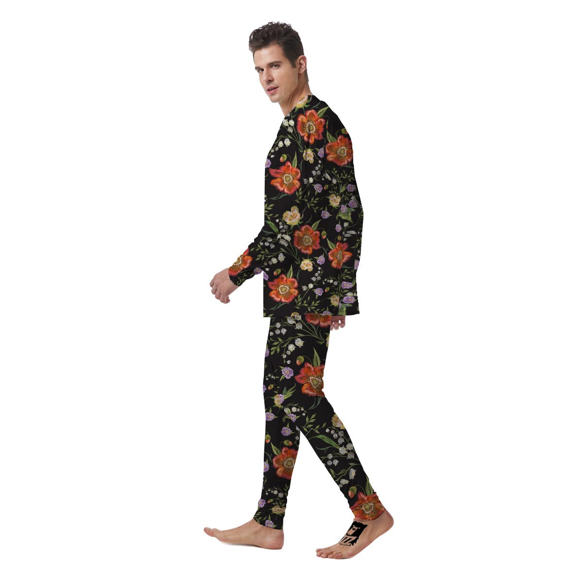 Poppy Floral Print Men's Pajamas-grizzshop