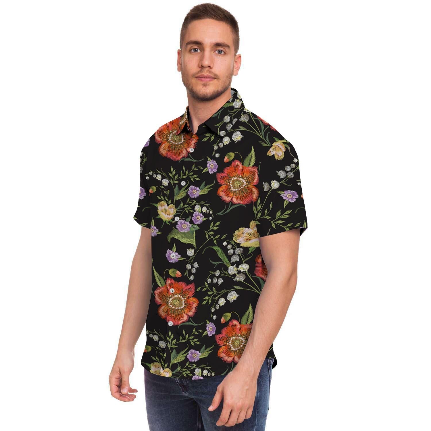 Poppy Floral Print Men's Short Sleeve Shirt-grizzshop