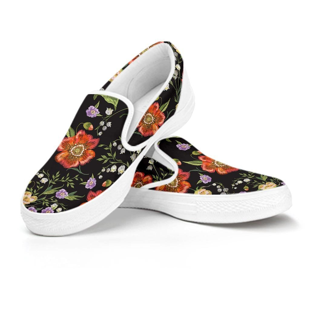 Poppy Floral Print Men's Slip On Sneakers-grizzshop