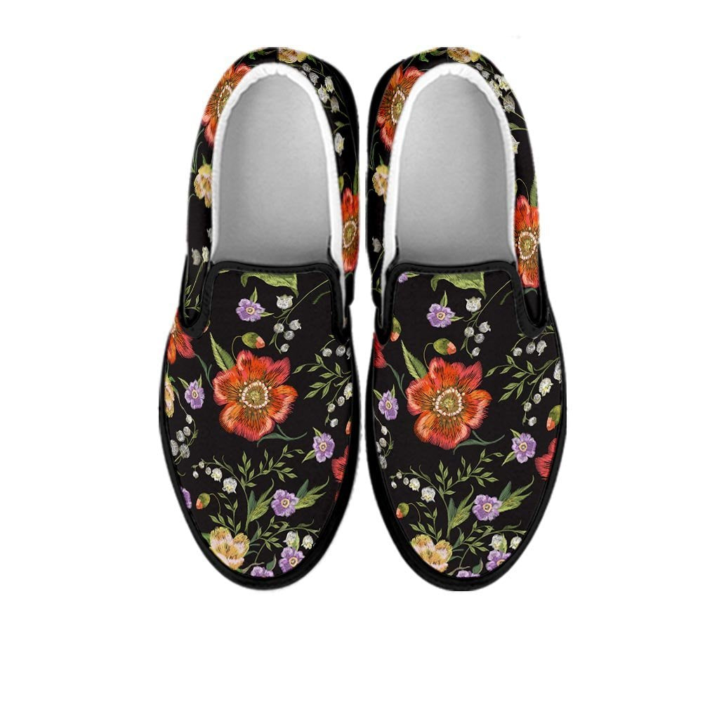 Poppy Floral Print Men's Slip On Sneakers-grizzshop