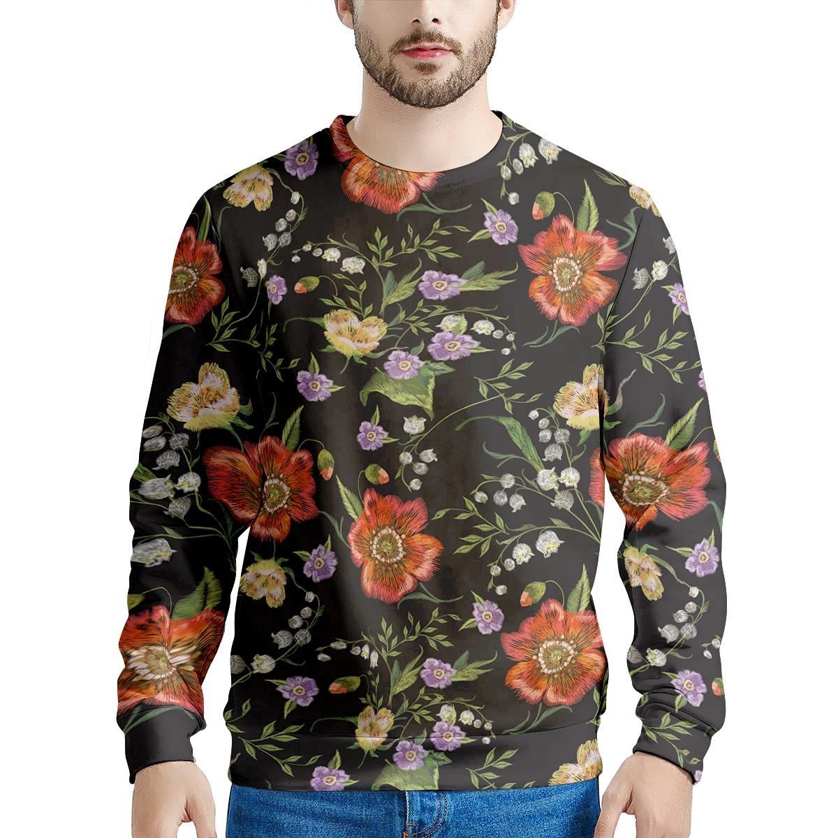 Poppy Floral Print Men's Sweatshirt-grizzshop