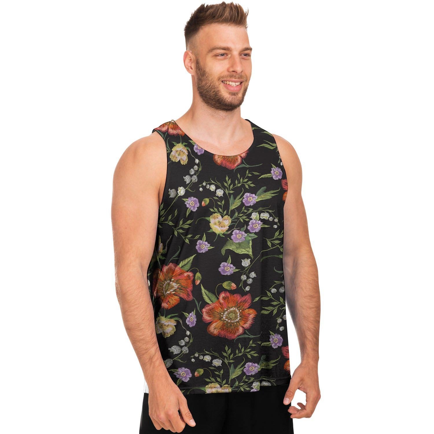 Poppy Floral Print Men's Tank Tops-grizzshop