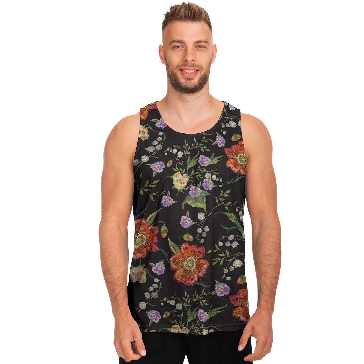 Poppy Floral Print Men's Tank Tops-grizzshop