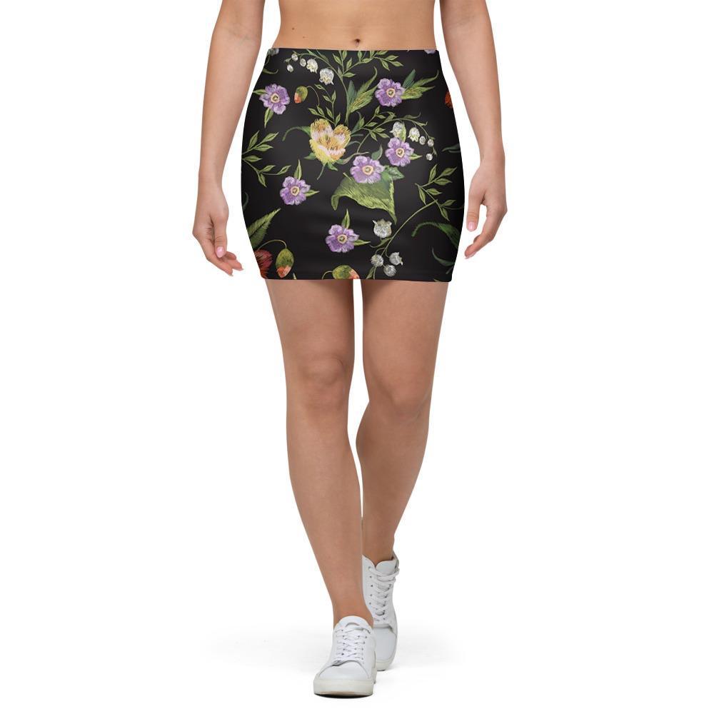 Poppy Floral Print Mini Skirt-grizzshop