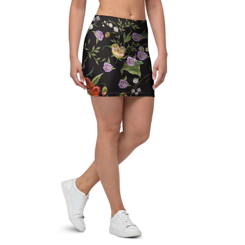 Poppy Floral Print Mini Skirt-grizzshop