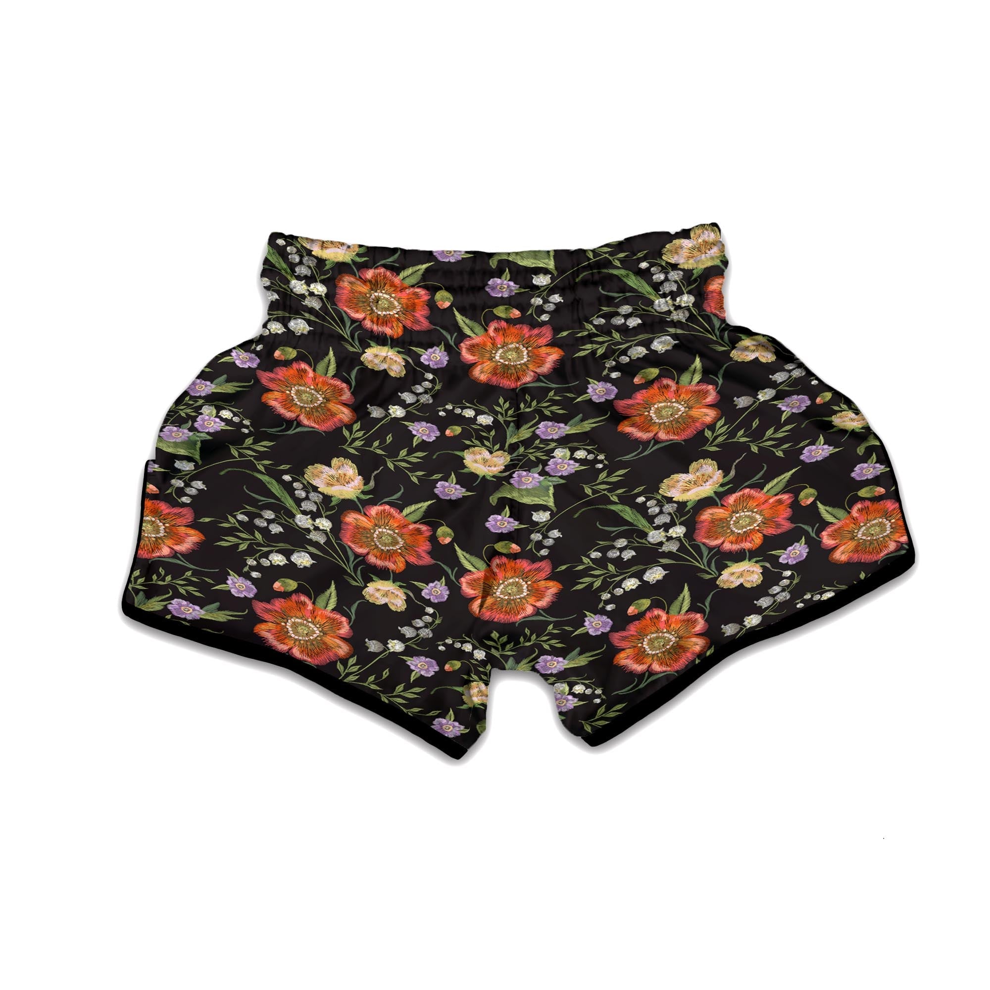 Poppy Floral Print Muay Thai Boxing Shorts-grizzshop