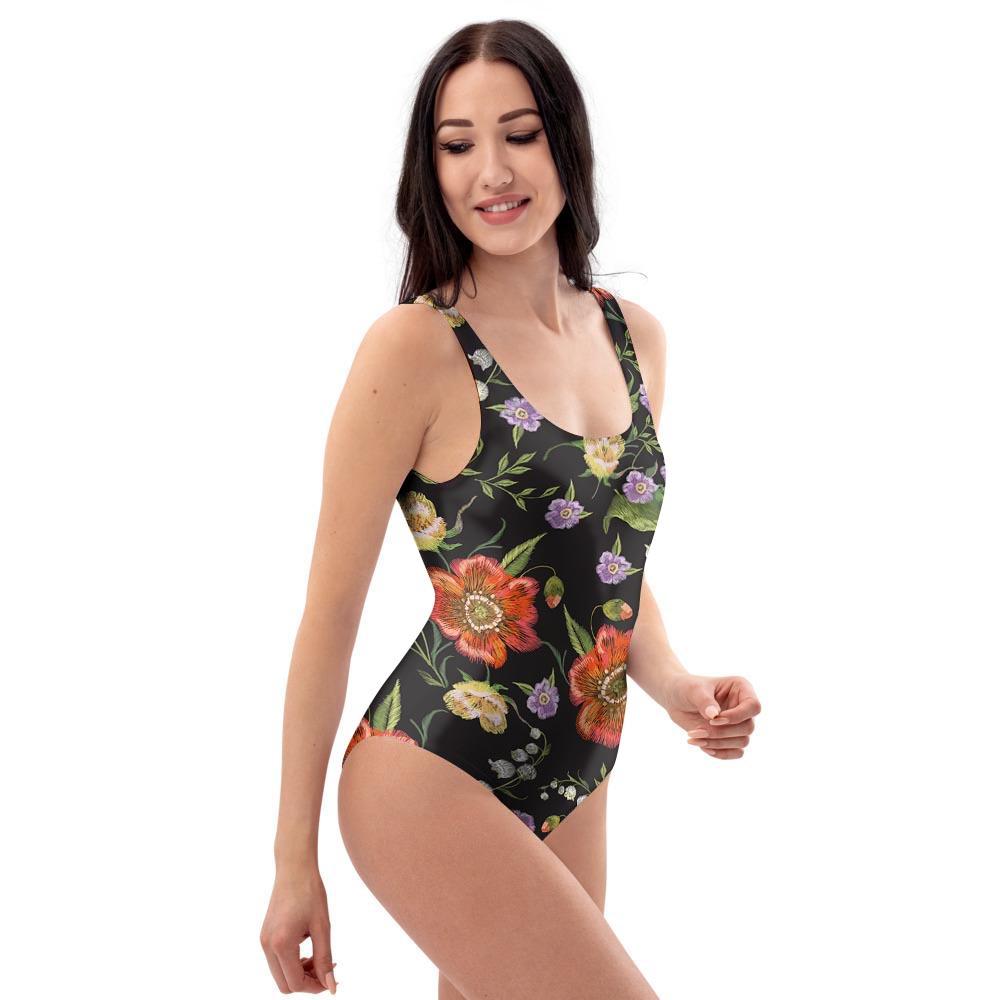 Poppy Floral Print One Piece Swimsuite-grizzshop