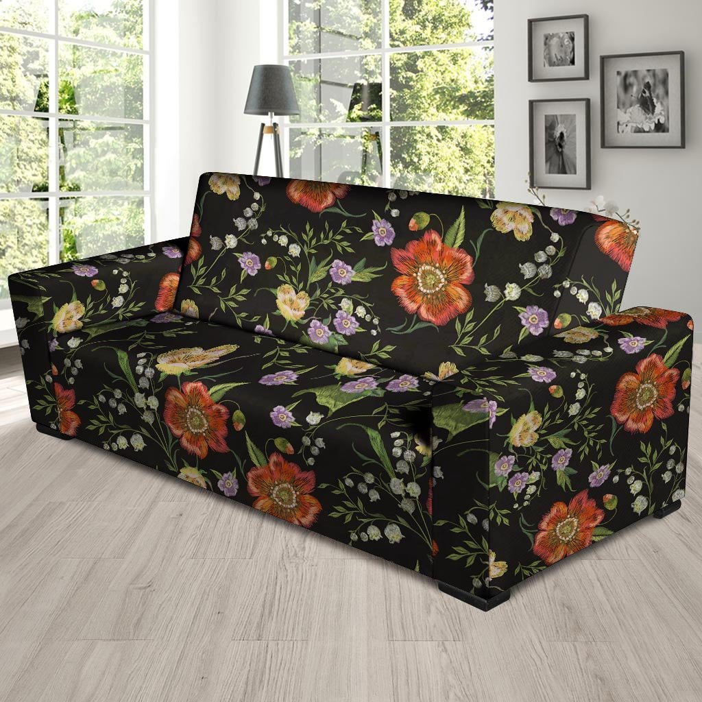 Poppy Floral Print Sofa Cover-grizzshop