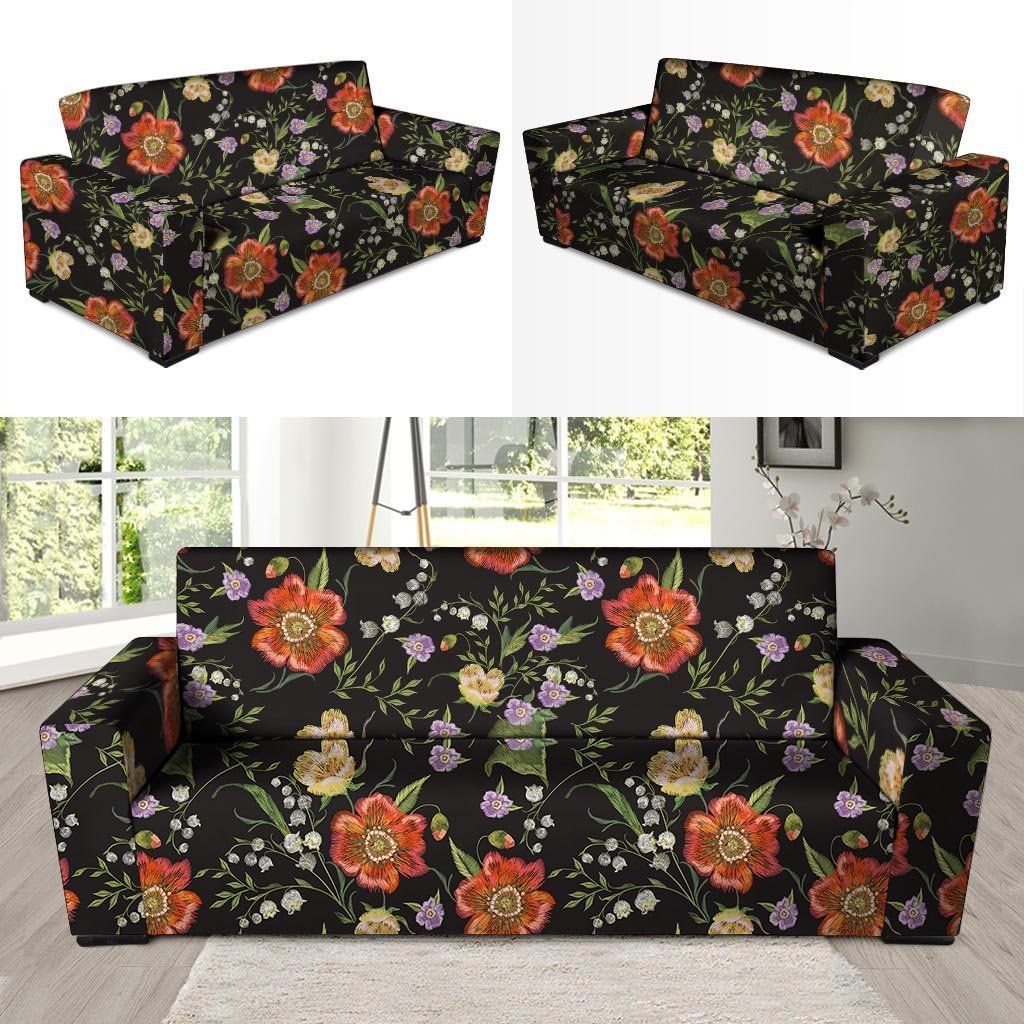 Poppy Floral Print Sofa Cover-grizzshop