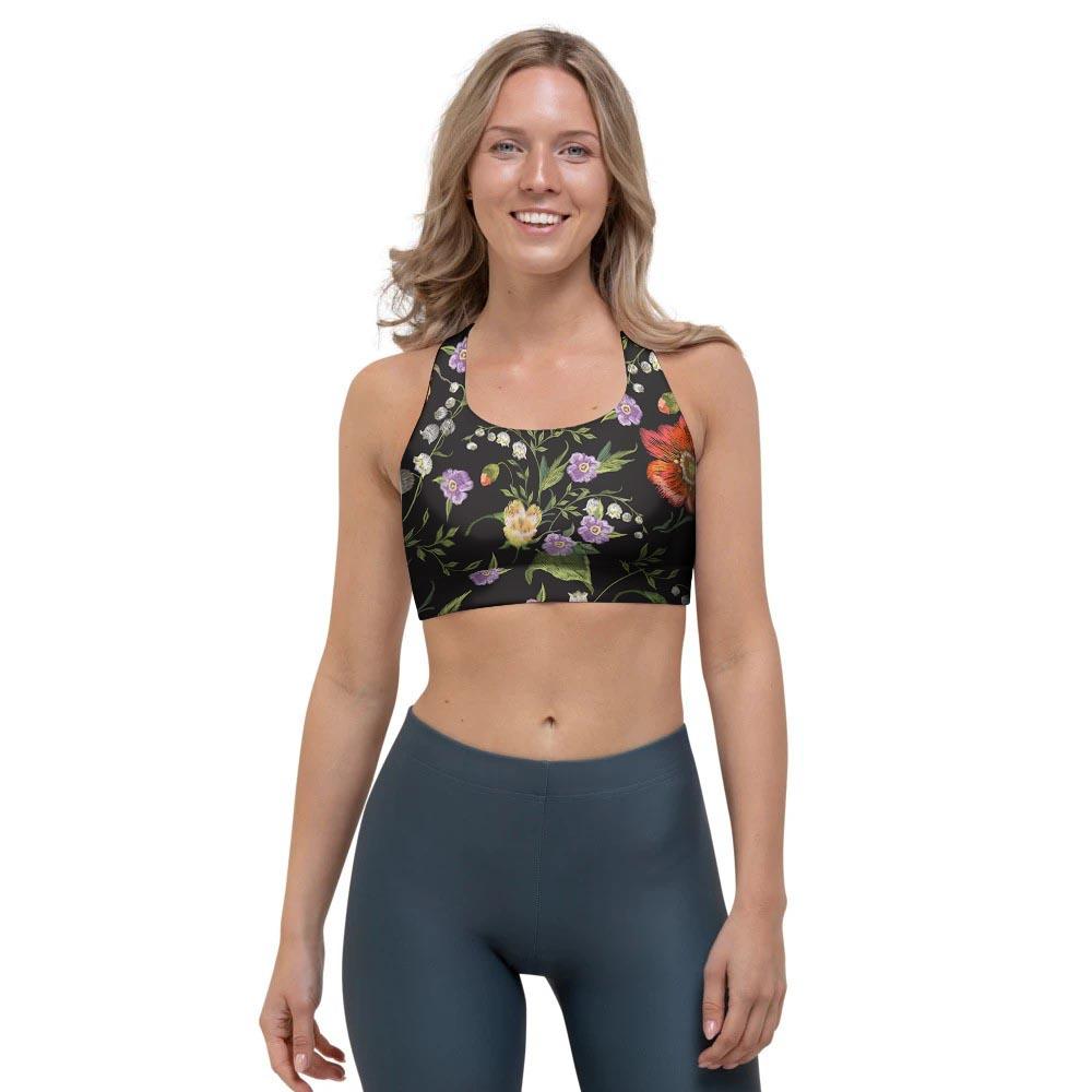 Poppy Floral Print Sports Bra-grizzshop