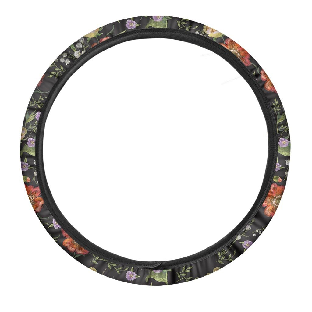 Poppy Floral Print Steering Wheel Cover-grizzshop