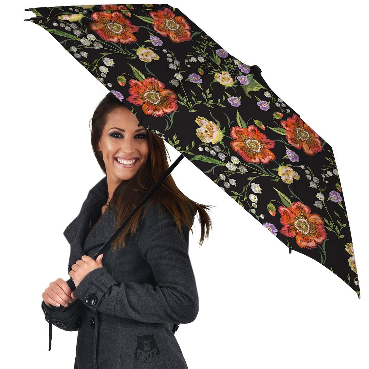 Poppy Floral Print Umbrella-grizzshop