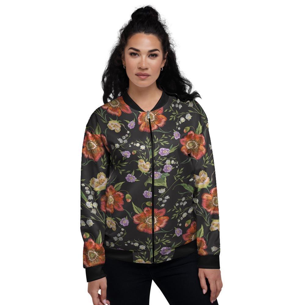 Poppy Floral Print Women's Bomber Jacket-grizzshop