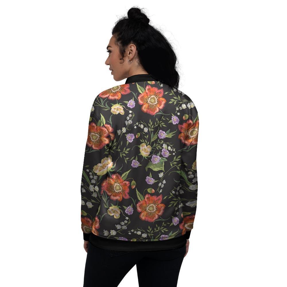 Poppy Floral Print Women's Bomber Jacket-grizzshop