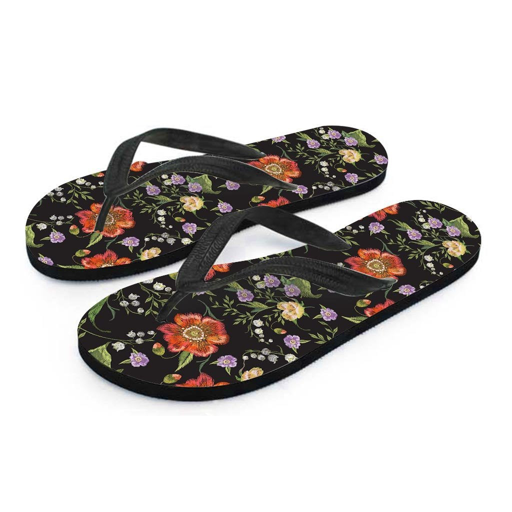 Poppy Floral Print Women's Flip Flops-grizzshop