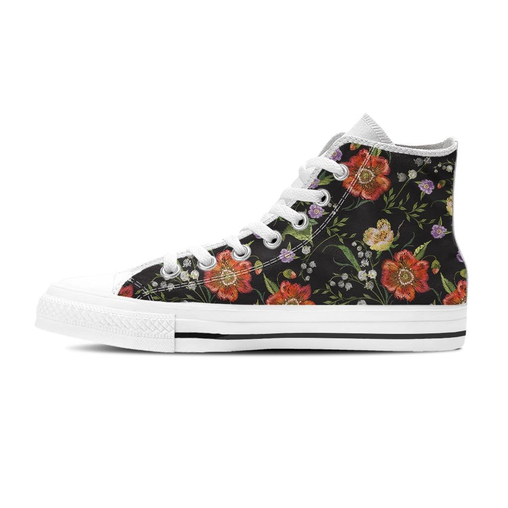 Poppy Floral Print Women's High Top Shoes-grizzshop
