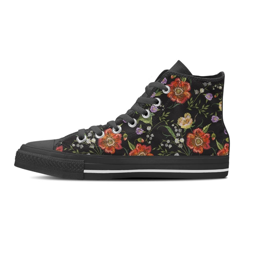 Poppy Floral Print Women's High Top Shoes-grizzshop