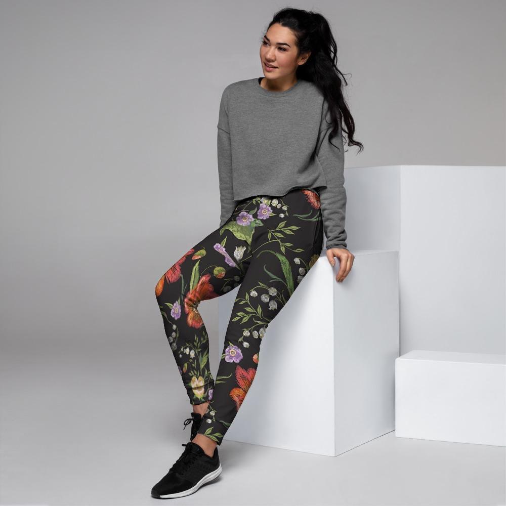 Poppy Floral Print Women's Joggers-grizzshop