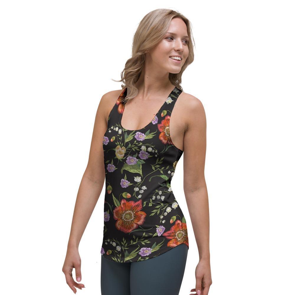Poppy Floral Print Women's Racerback Tank Top-grizzshop