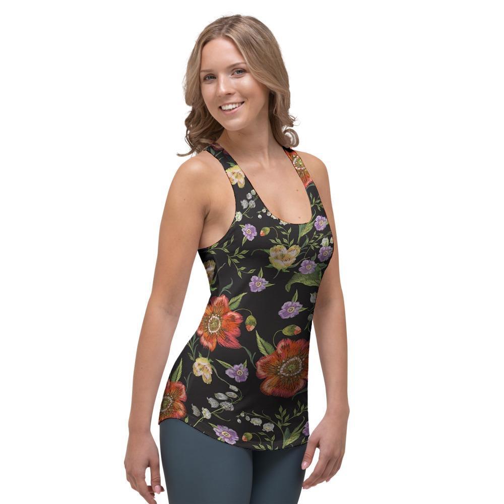 Poppy Floral Print Women's Racerback Tank Top-grizzshop