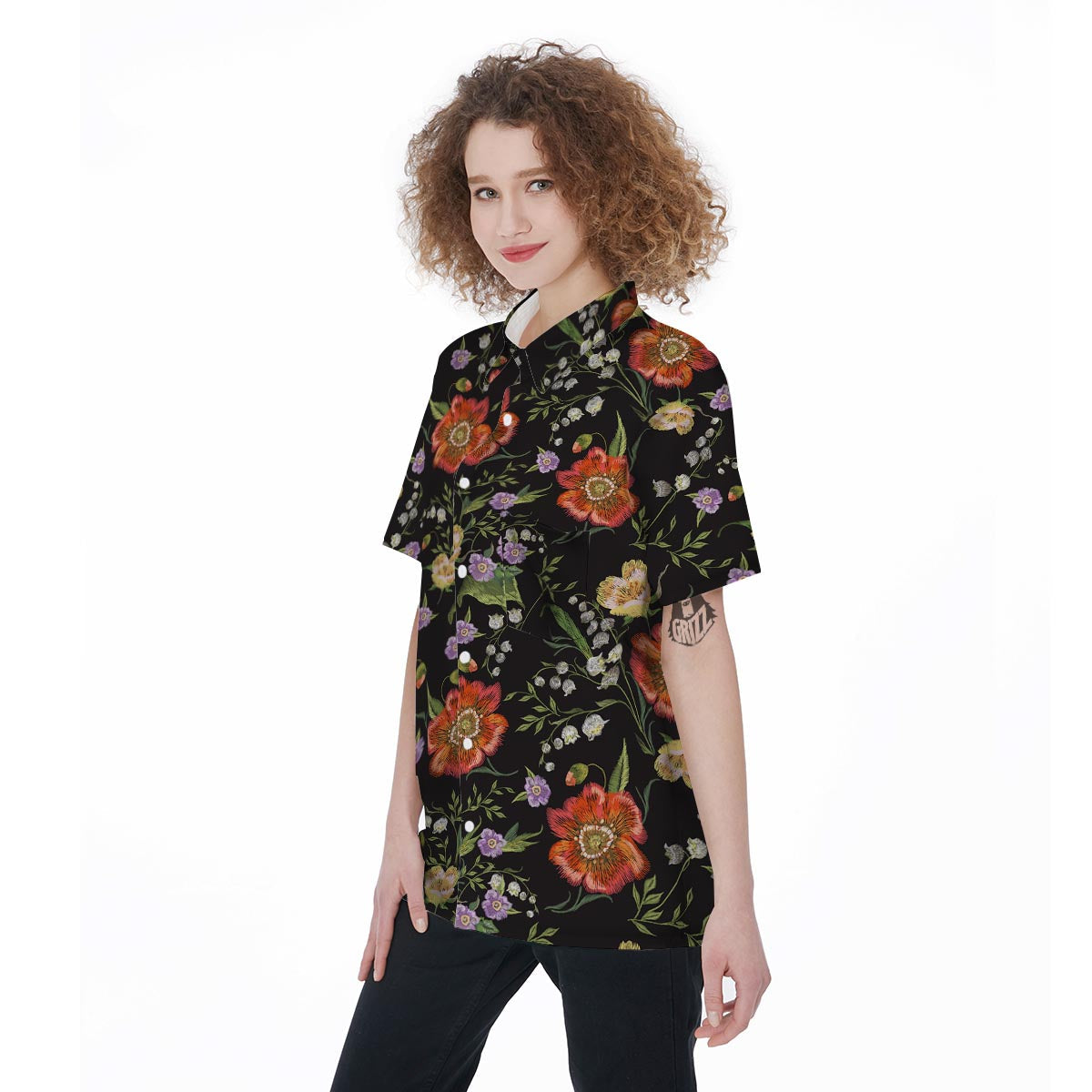 Poppy Floral Print Women's Short Sleeve Shirts-grizzshop