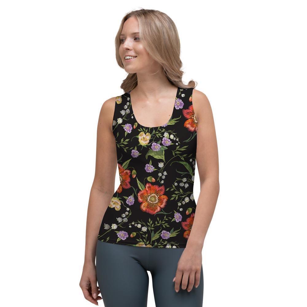 Poppy Floral Print Women's Tank Top-grizzshop