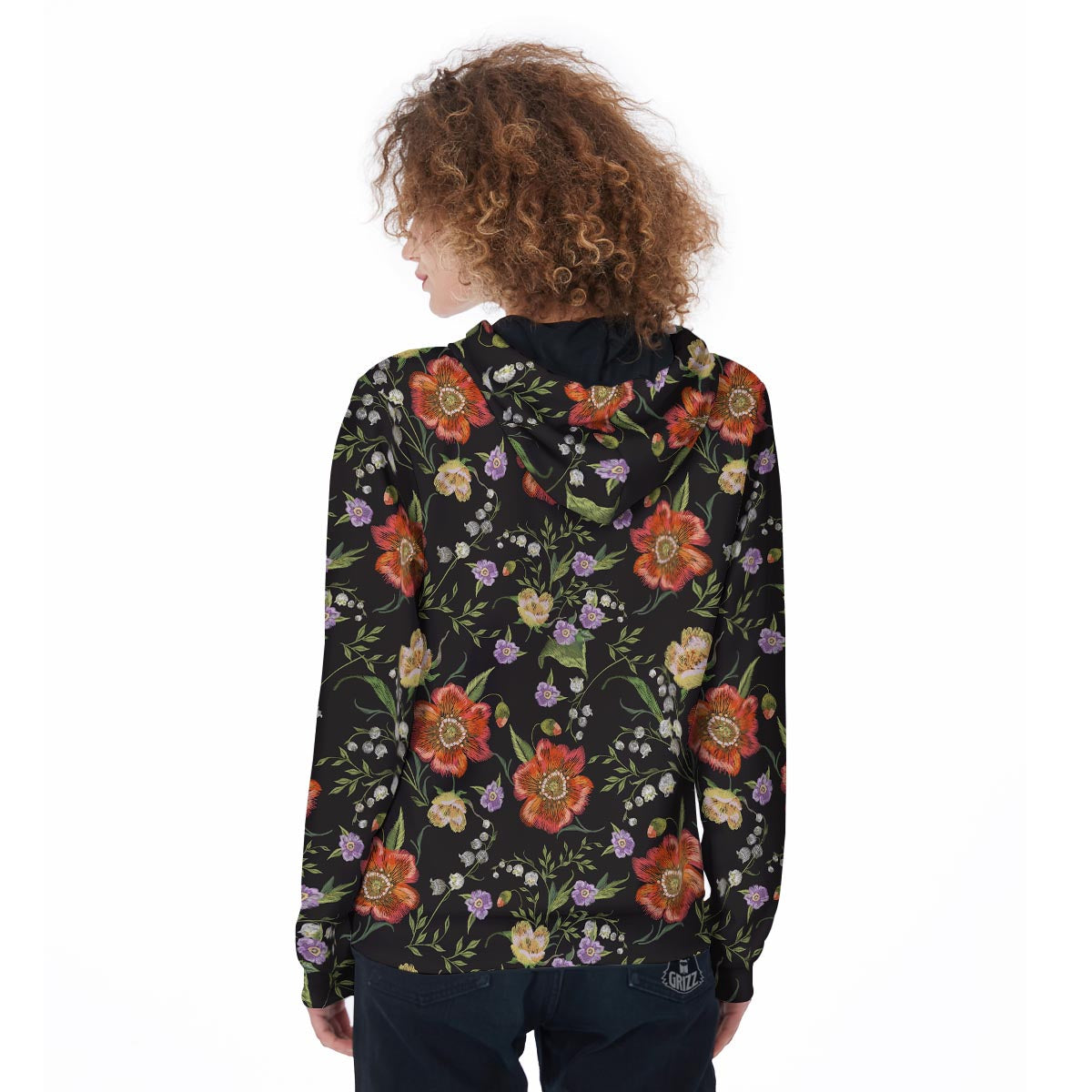 Poppy Floral Print Women's Zip Up Hoodie-grizzshop