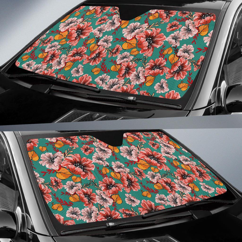 Poppy Floral Red Pattern Print Car Sun Shade-grizzshop