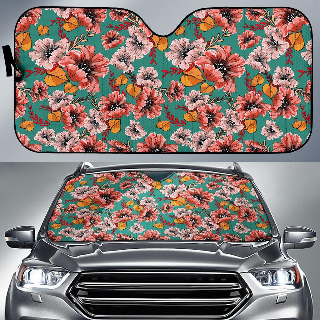 Poppy Floral Red Pattern Print Car Sun Shade-grizzshop
