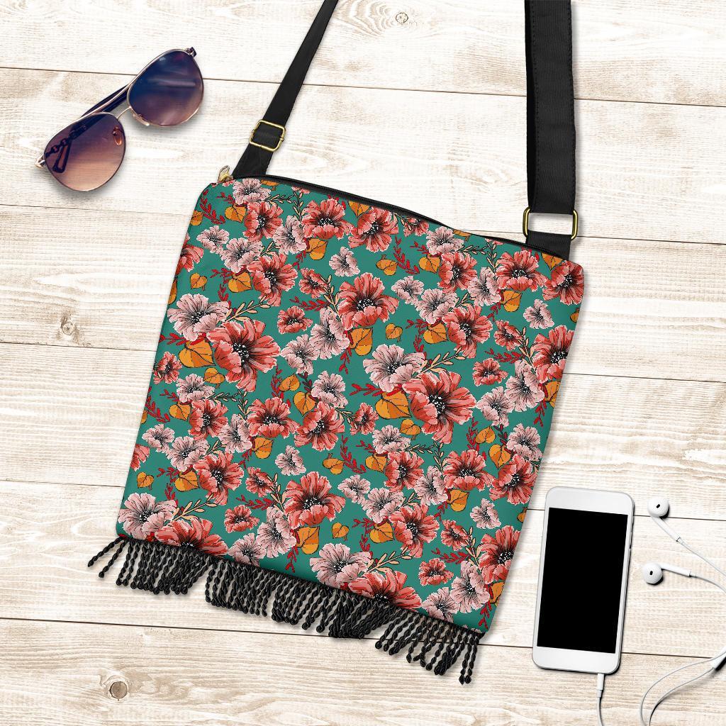 Poppy Floral Red Pattern Print Crossbody Bags-grizzshop