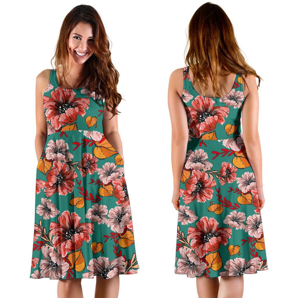 Poppy Floral Red Pattern Print Dress-grizzshop