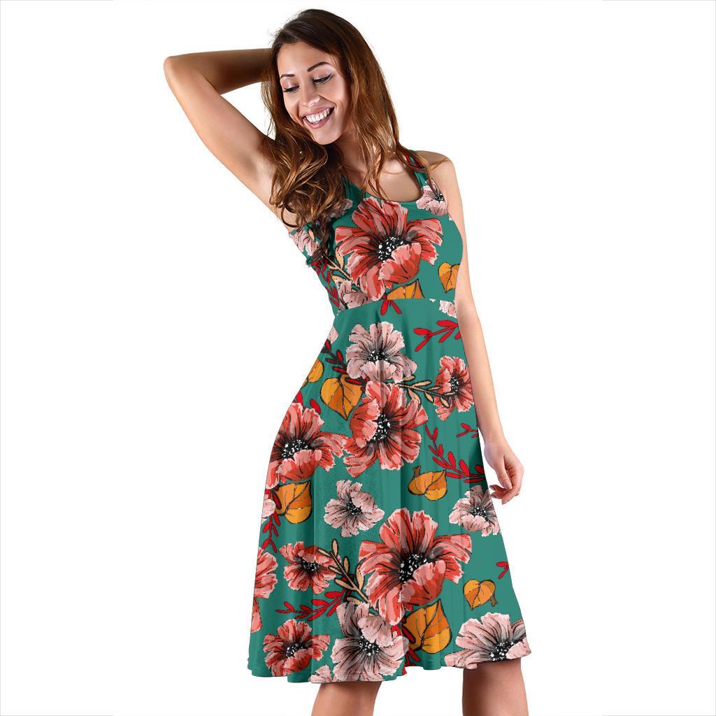 Poppy Floral Red Pattern Print Dress-grizzshop