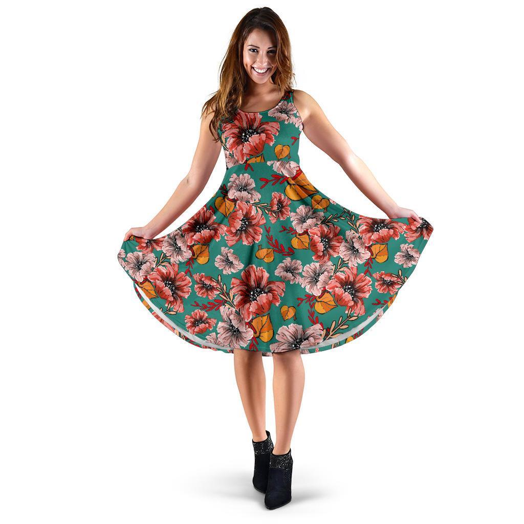 Poppy Floral Red Pattern Print Dress-grizzshop