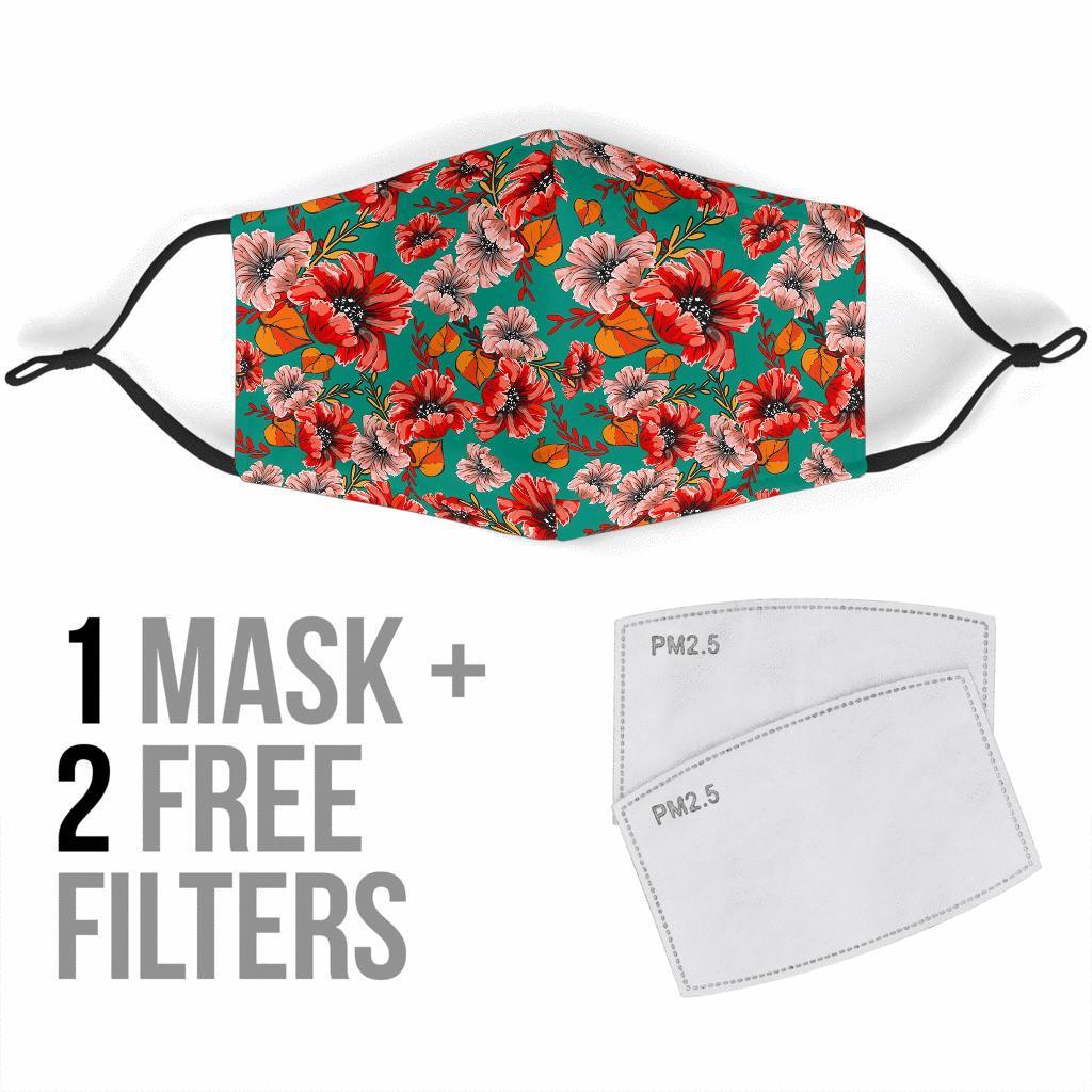Poppy Floral Red Pattern Print Face Mask-grizzshop