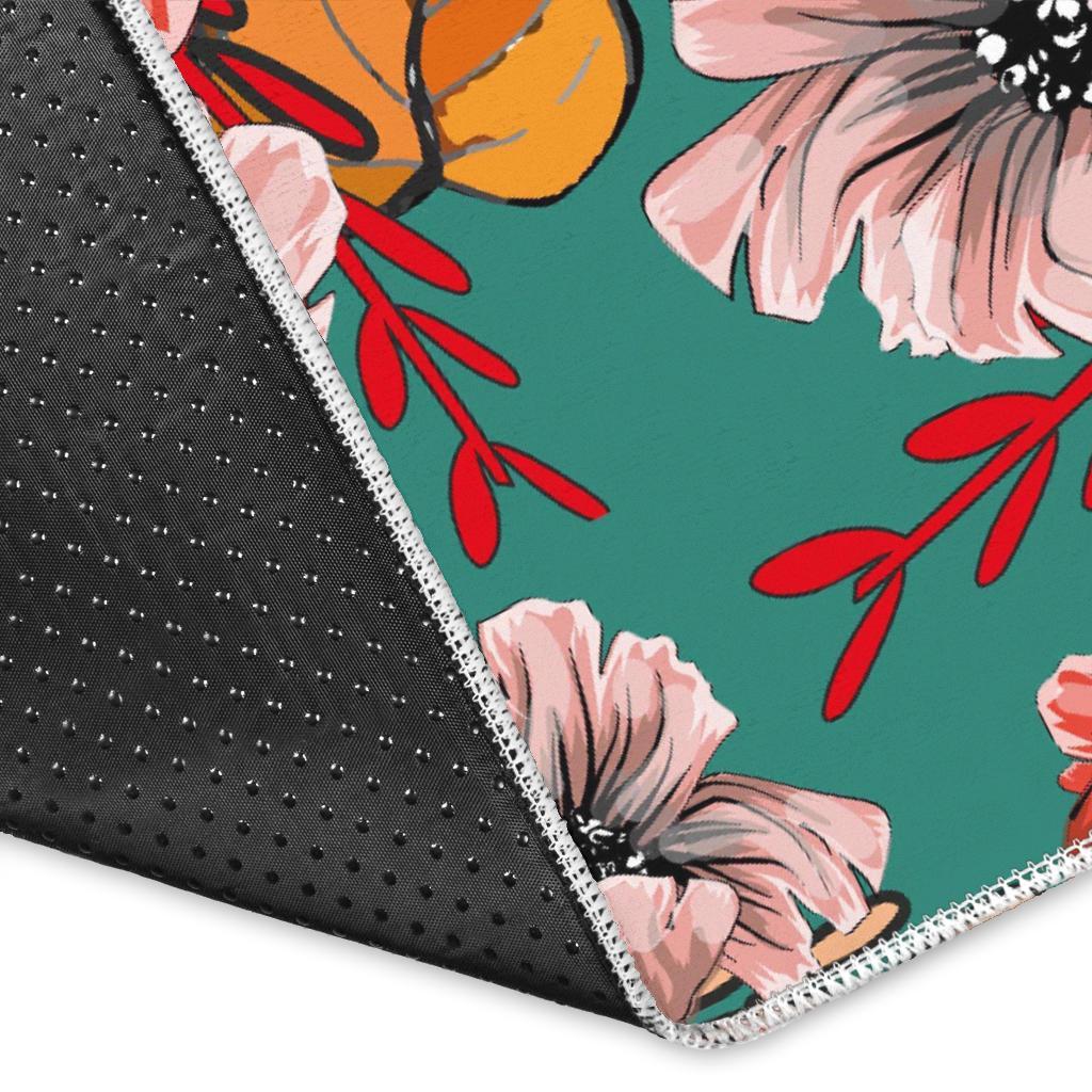 Poppy Floral Red Pattern Print Floor Mat-grizzshop
