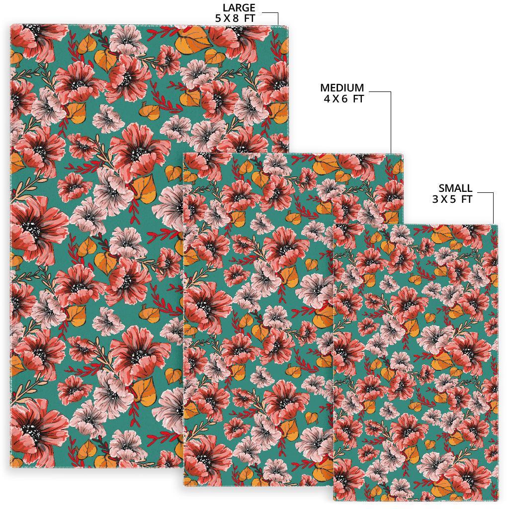 Poppy Floral Red Pattern Print Floor Mat-grizzshop