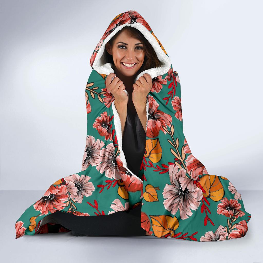 Poppy Floral Red Pattern Print Hooded Blanket-grizzshop