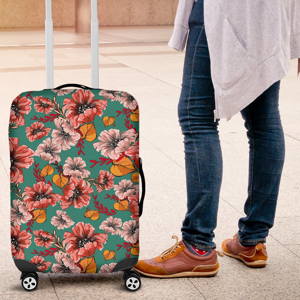 Poppy Floral Red Pattern Print Luggage Cover Protector-grizzshop