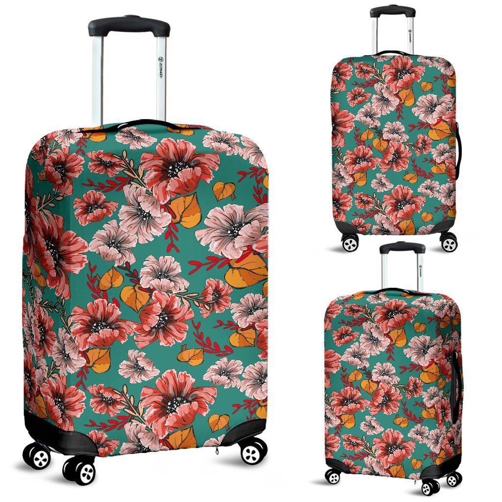 Poppy Floral Red Pattern Print Luggage Cover Protector-grizzshop