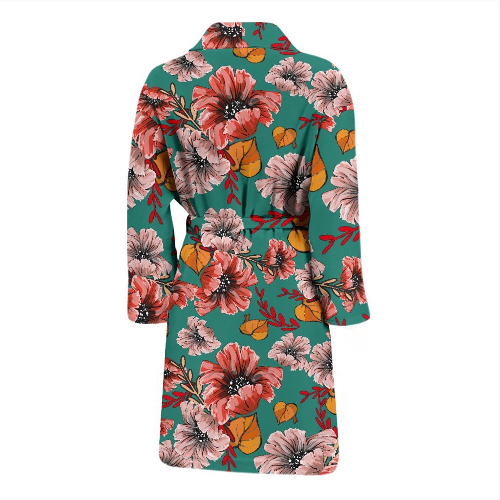 Poppy Floral Red Pattern Print Men Long Robe-grizzshop