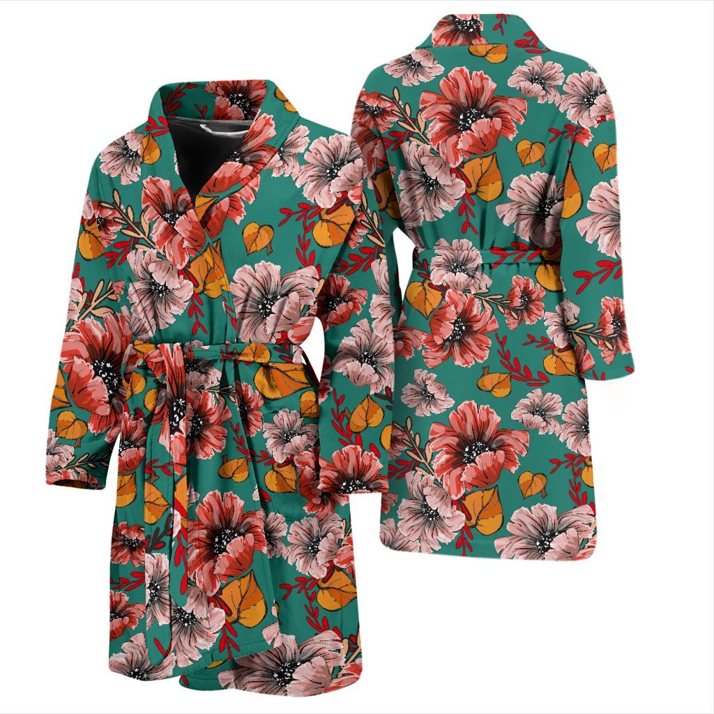 Poppy Floral Red Pattern Print Men Long Robe-grizzshop